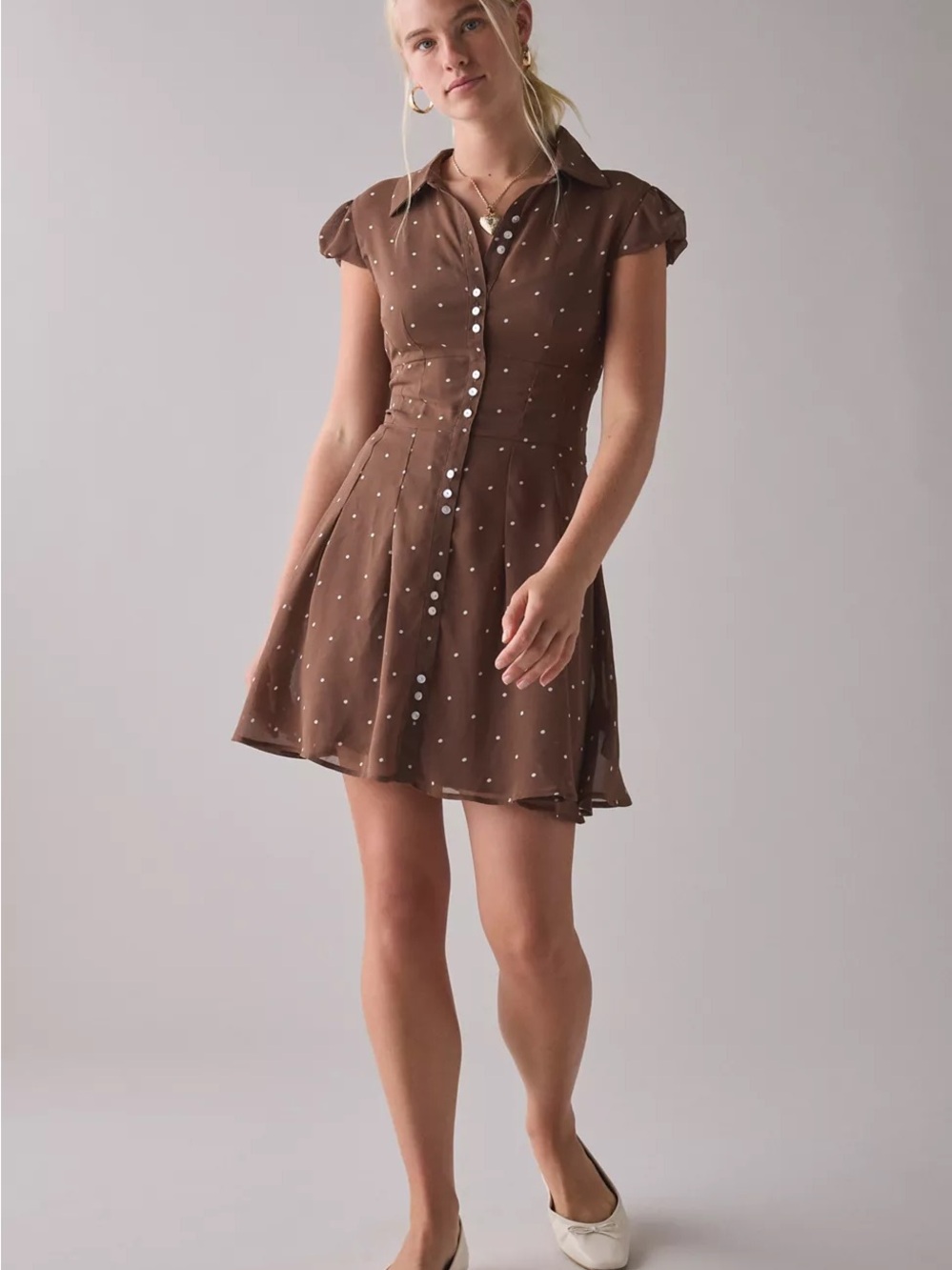 Kimchi Blue Anya Drop Waist Polka Dot Button-Front Fit & Flare Dress